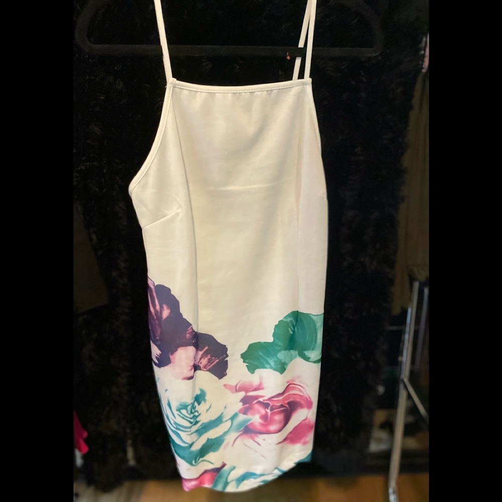 Pencil cut white floral tank top dress